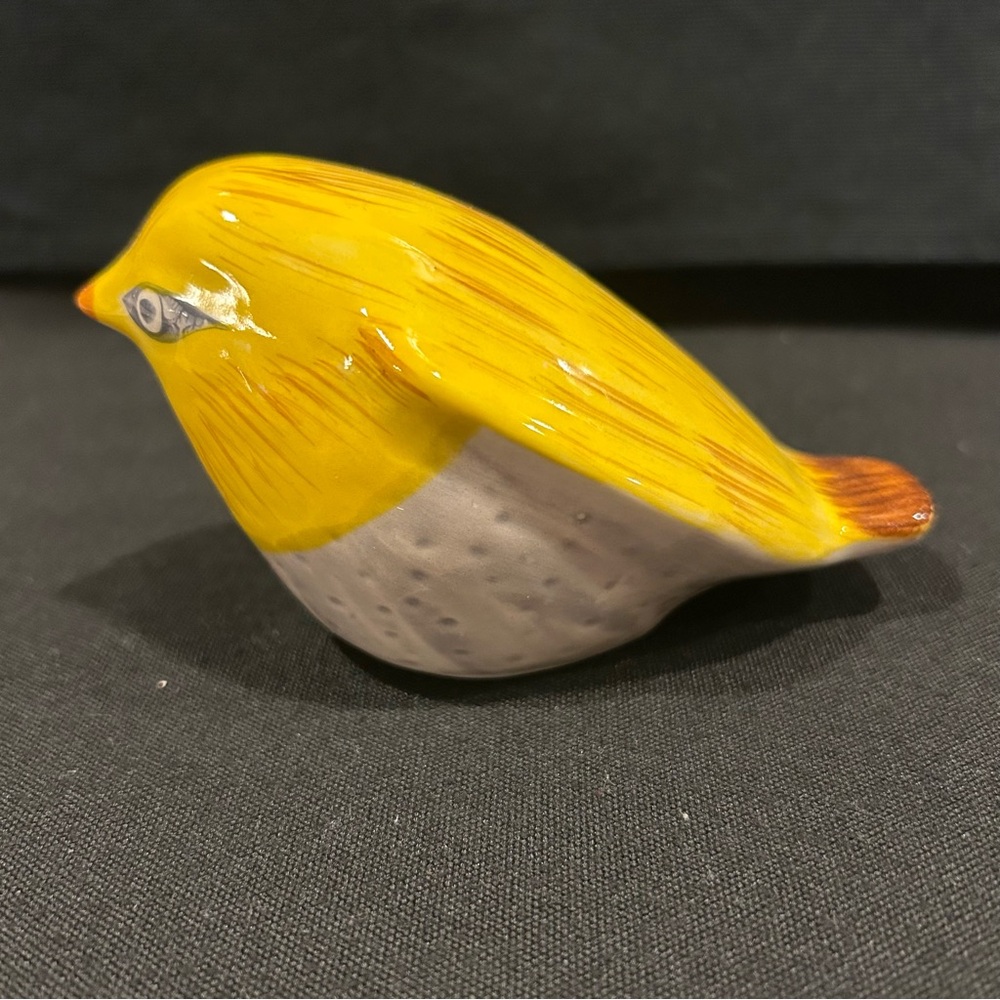 Yellow & Gray/White W/ Brown Tail Finch Bird Stoneware Hand Painted